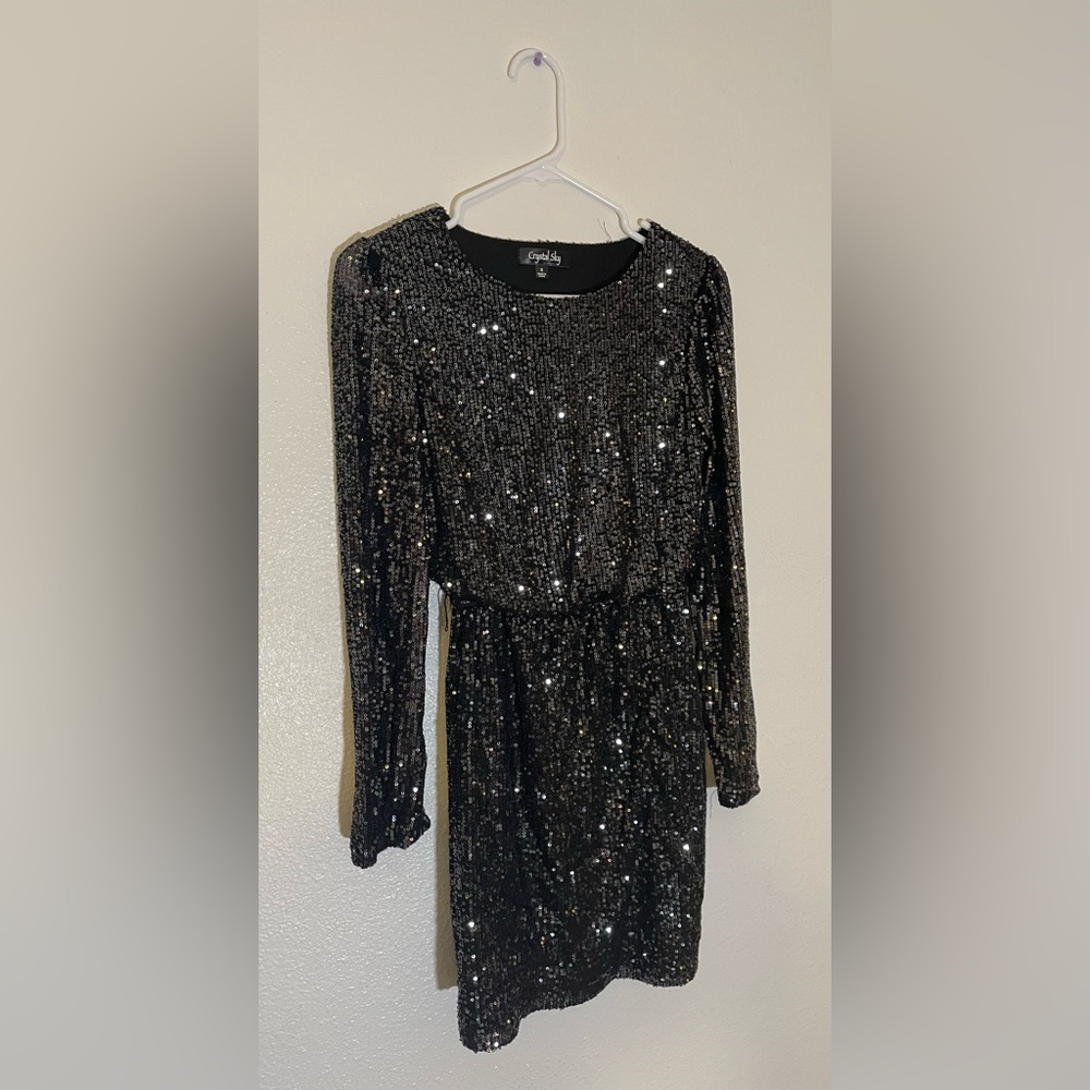 Gorgeous brand new Silver-sequined long sleeve romper